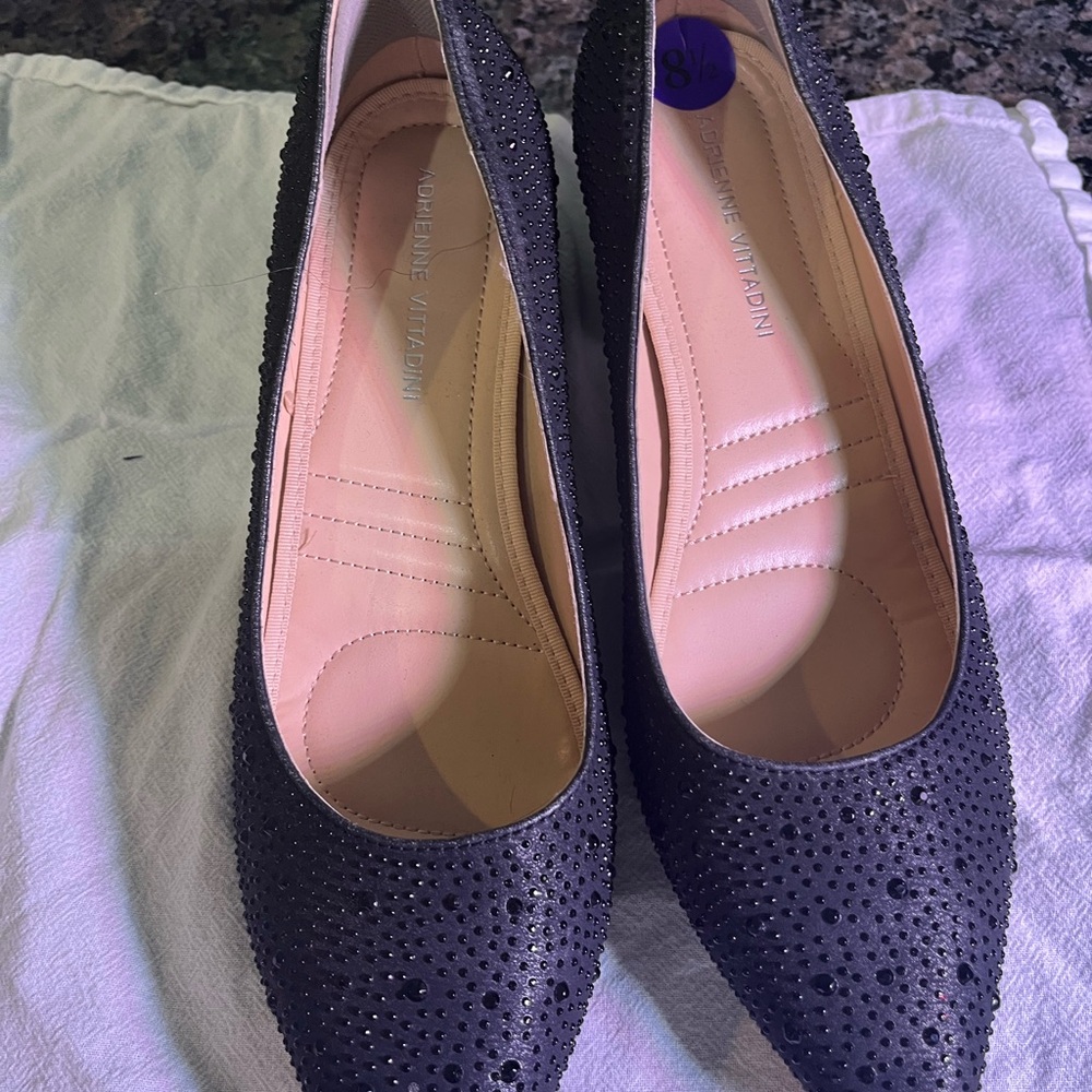 Adrienne Vittadini Black Pointed-Toe Embellished Flats